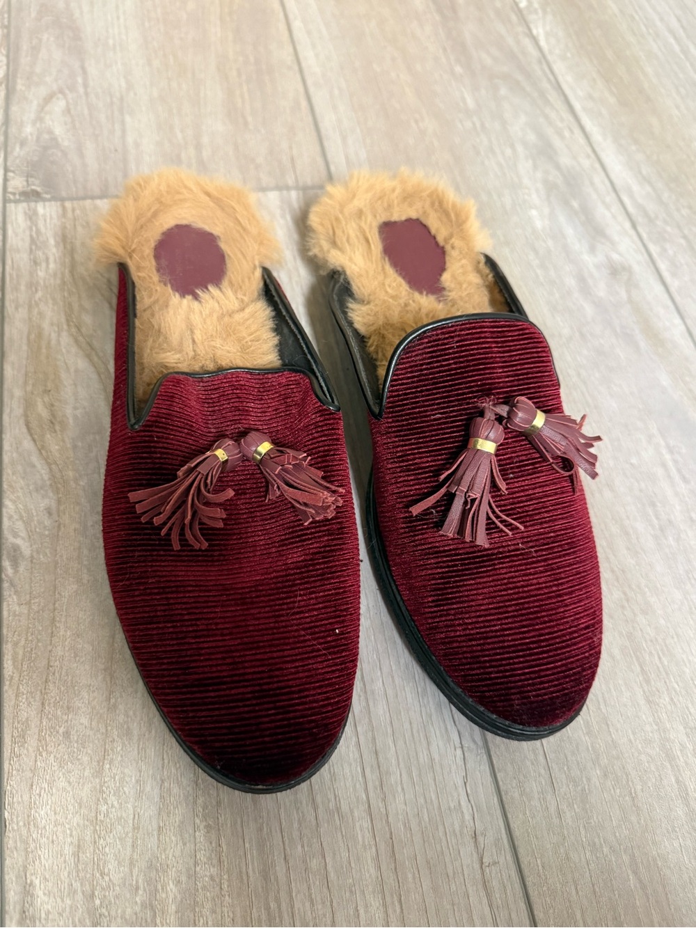 Sperry Burgundy Velvet Tassel Backless Mules